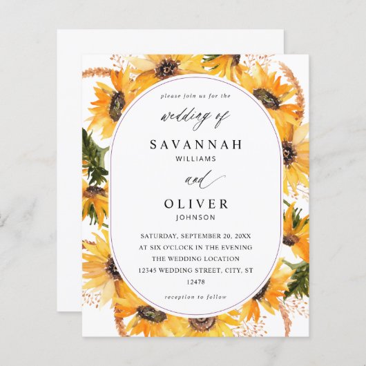 Budget Zonsondergang Zonnebloem Bloemen Bruiloft - (Voorkant / Achterkant)