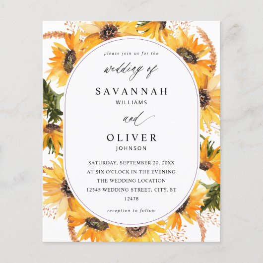 Budget Zonsondergang Zonnebloem Bloemen Bruiloft - (Voorkant)