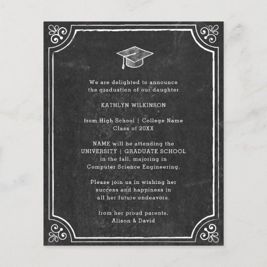 BUDGET Zwart Afstuderen BBQ Party Fotouitnodiging (Achterkant)