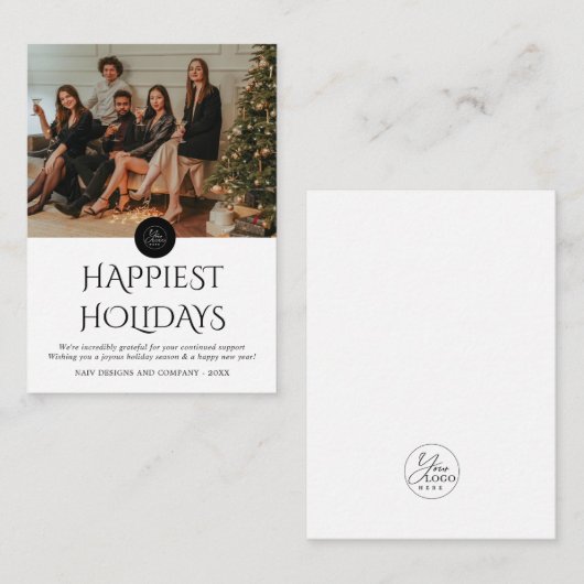 BUDGET Zwart Bedrijf Logo Foto Kerstvakantie Notitiekaartje (Voorkant / Achterkant)