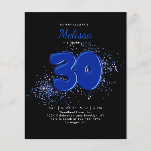 BUDGET Zwart Blauw 30e Ballonnen Confetti Verjaard (Voorkant)