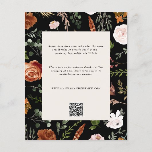 Budget zwart botanisch trouwdetails uitnodiging flyer (Achterkant)