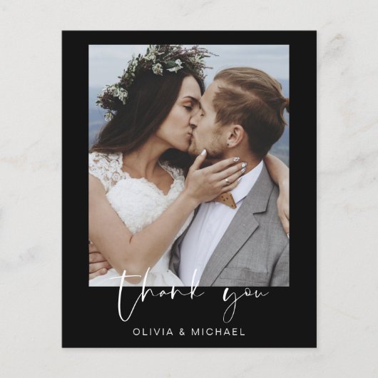 Budget Zwart Bruiloft Dank u Kaart (Voorkant)
