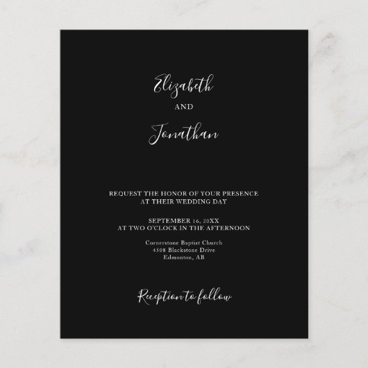 Budget Zwart Bruiloft Modern Chique Minimalistisch (Voorkant)
