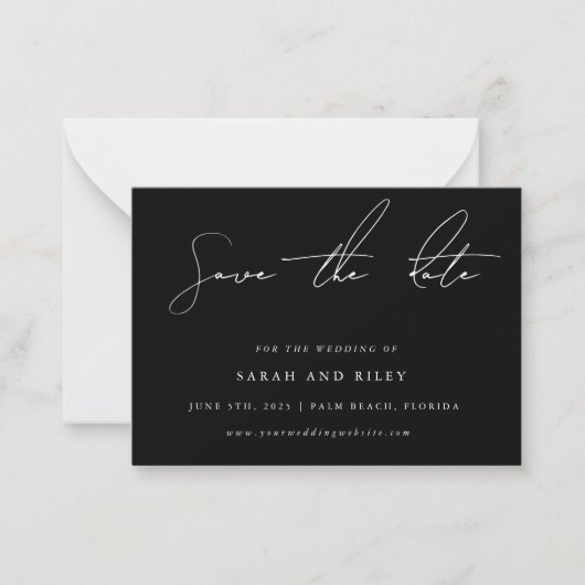 BUDGET Zwart Bruiloft Save The Date Uitnodiging (Voorkant)