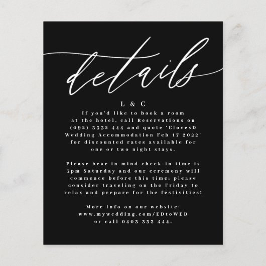 Budget zwart De details van het huwelijk op rug Flyer (Achterkant)
