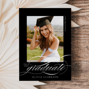 Budget Zwart Elegant Script Photo Afstuderen Aankondiging
