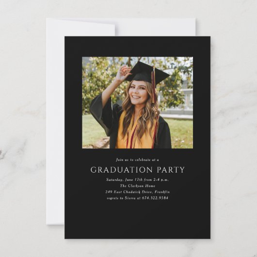 Budget Zwart Elegant Script Photo Graduation Party Kaart (Achterkant)
