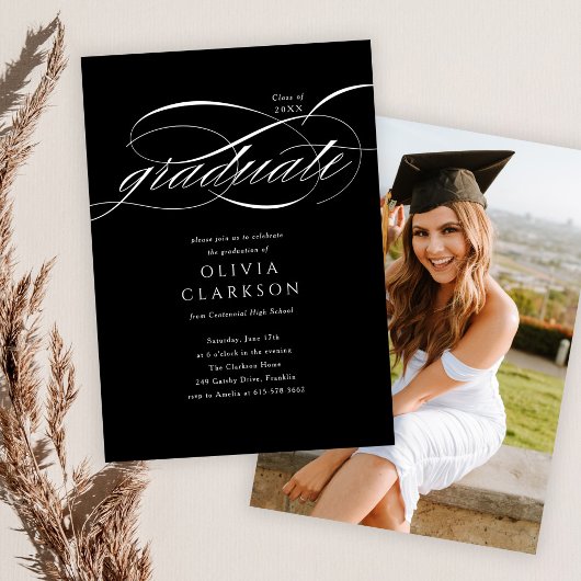 Budget Zwart Elegant Script Photo Graduation Party Kaart