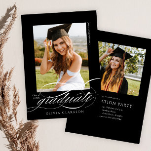 Budget Zwart Elegant Script Photo Graduation Party Kaart