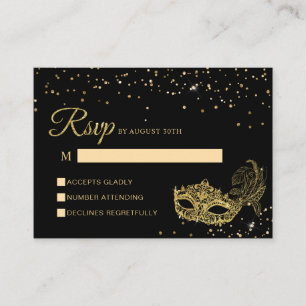 BUDGET Zwart en Goud Glitter Masquerade Rsvp Informatiekaartje