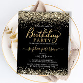 Budget Zwart en Goud Glitter Verjaardag Uitnodigin