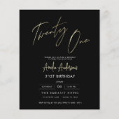 Budget Zwart en Goud Script 21ste Verjaardag Flyer (Voorkant)