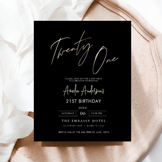 Budget Zwart en Goud Script 21ste Verjaardag Flyer