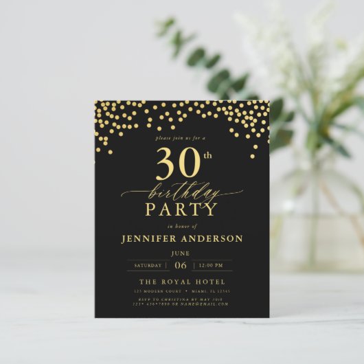 Budget zwart en goud script 30ste verjaardag (Staand voorkant)