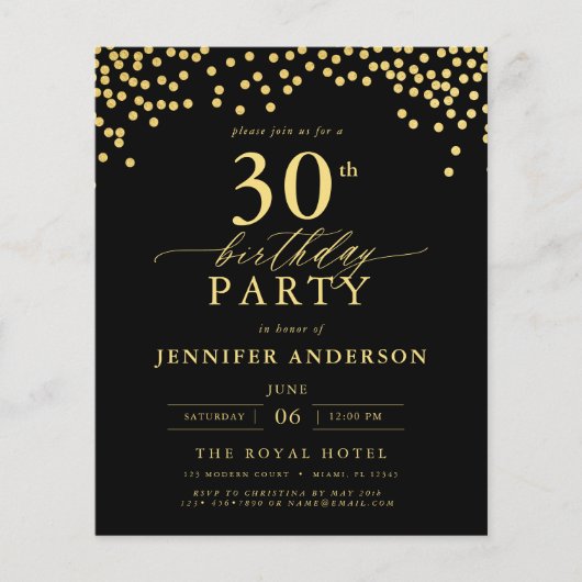 Budget zwart en goud script 30ste verjaardag (Voorkant)