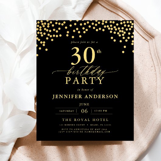 Budget zwart en goud script 30ste verjaardag flyer