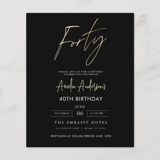 Budget Zwart en Goud Script 40e verjaardag (Voorkant)