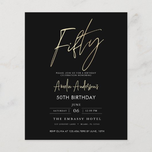 Budget Zwart en Goud Script 50e verjaardag (Voorkant)