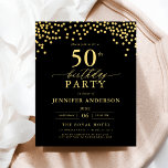 Budget zwart en goud script 50ste verjaardag<br><div class="desc">Zet het podium voor een elegant feest met een Black and Gold Script verjaardagsuitnodiging! Met luxe gouden script op een strakke zwarte achtergrond straalt dit ontwerp sophisticatie en tijdloze charme uit. Perfect voor mijlpaalverjaardagen of een stijlvol evenement, het combineert moeiteloos klassieke elegantie met moderne flair. Of het nu gaat om...</div>