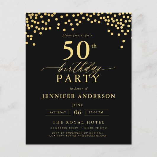 Budget zwart en goud script 50ste verjaardag flyer (Voorkant)