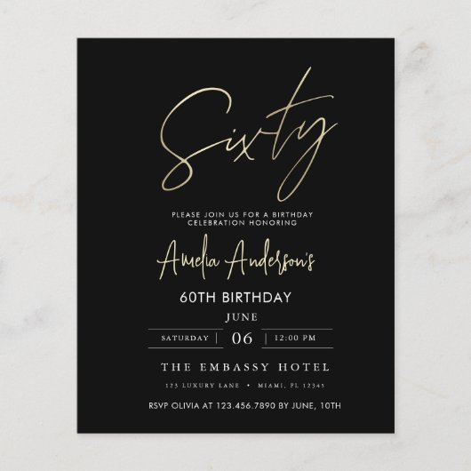 Budget Zwart en Goud Script 60e verjaardag Flyer (Voorkant)