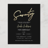 Budget Zwart en Goud Script 70e verjaardag Flyer (Voorkant)