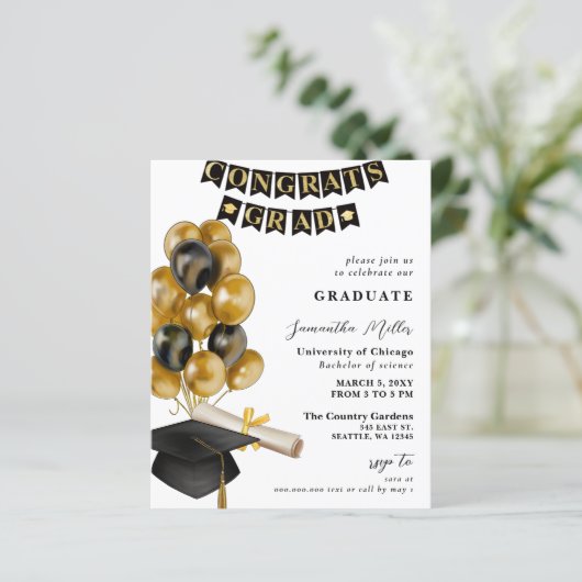 Budget Zwart en Gouden Ballonnen Foto Afstuderen (Staand voorkant)