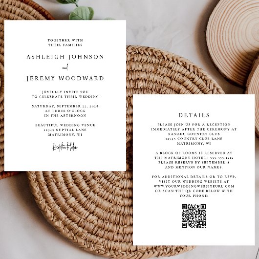 Budget Zwart en Wit QR Code Trouwuitnodiging