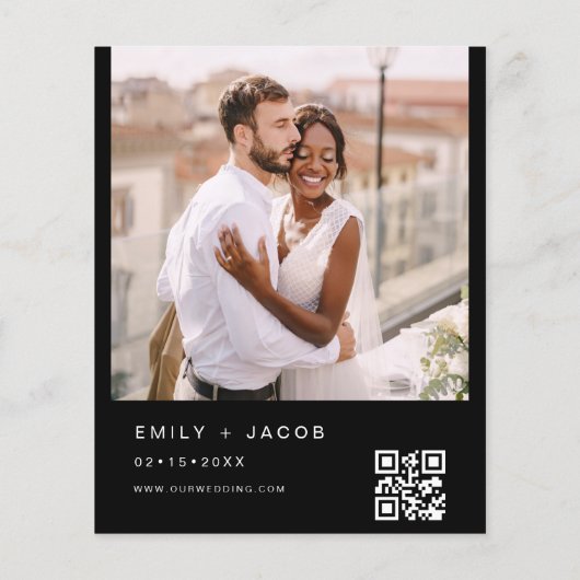 Budget Zwart Foto QR code Bruiloft Uitnodiging Flyer (Achterkant)