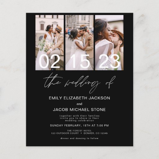 Budget Zwart Foto QR code Bruiloft Uitnodiging Flyer (Voorkant)