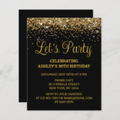 Budget Zwart & Goud 30e Verjaardagsfeest Uitnodigi (Voorkant / Achterkant)