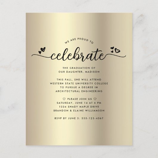 Budget Zwart Goud Afstuderen 4 Fotoscript Uitnodig (Achterkant)