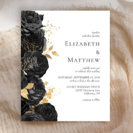 Budget Zwart Goud Bloemen Bruiloft Uitnodiging