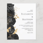 Budget Zwart Goud Bloemen Bruiloft Uitnodiging (Voorkant)