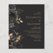 Budget Zwart Goud Bloemen Donker Bruiloft Uitnodig (Voorkant)