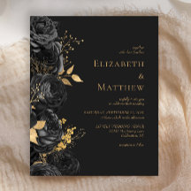 Budget Zwart Goud Bloemen Donker Bruiloft Uitnodig