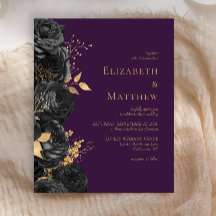 Budget Zwart Goud Bloemen Paarse Huwelijksuitnodig