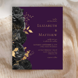 Budget Zwart Goud Bloemen Paarse Huwelijksuitnodig