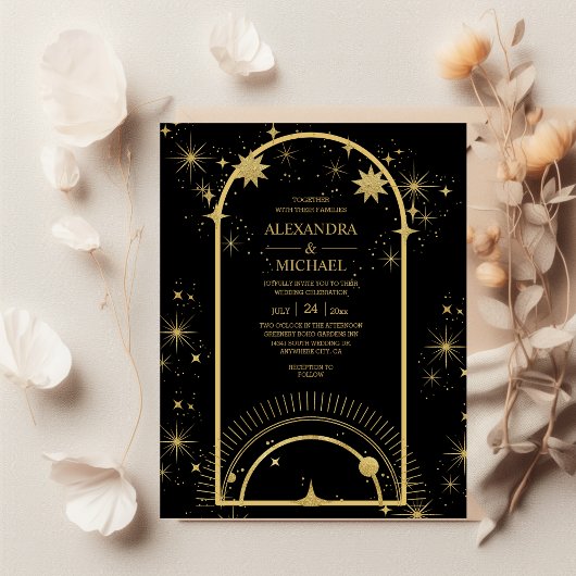 Budget Zwart Goud Celestial Stars Bruiloft Flyer