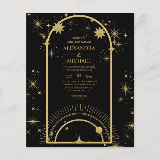 Budget Zwart Goud Celestial Sterren Bruiloft (Voorkant)