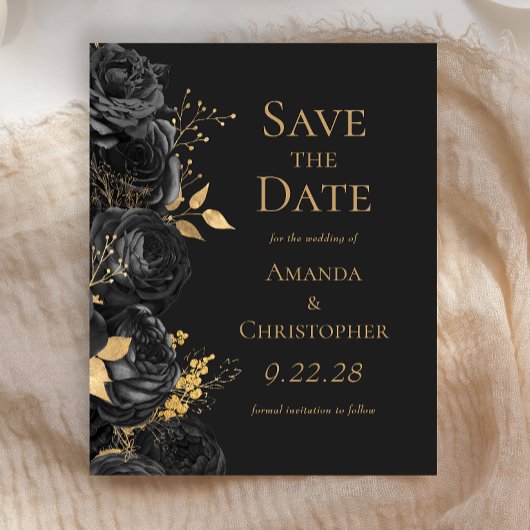 Budget Zwart Goud Donkere Bloemen Save the Date