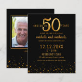 Budget Zwart & Goud Foto 50e Jubileum Uitnodigen (Voorkant / Achterkant)