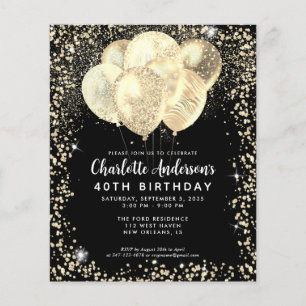 Budget Zwart Goud Glam Glitter Ballon Verjaardag Flyer