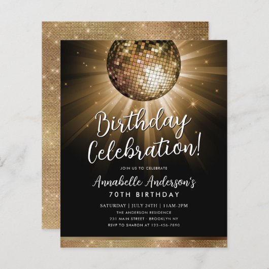 Budget Zwart Goud Glitter 70s Disco Ball Verjaarda (Voorkant / Achterkant)