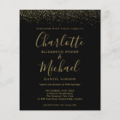 Budget Zwart Goud Glitter Foto Trouw Uitnodiging (Voorkant)