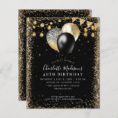 Budget Zwart Goud Glitter Lights Ballon Verjaardag (Voorkant / Achterkant)