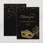 BUDGET Zwart Goud Glitter Masquerade Dank u Notitiekaartje (Voorkant / Achterkant)