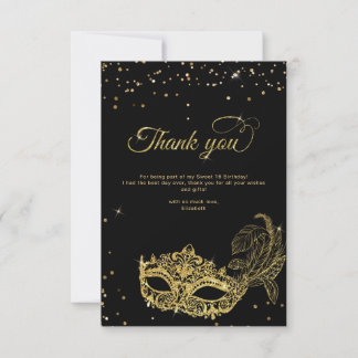 BUDGET Zwart Goud Glitter Masquerade Dank u Notitiekaartje