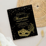 BUDGET Zwart Goud Glitter Masquerade Sweet 16<br><div class="desc">Design feature sprankelende gouden glitter maskerade balmasker met gouden confetti.</div>